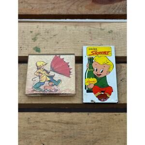 Vintage 1970s/1980s Fridge Magnets - Drink Squirt Soda Boy and JSNY Umbrella Boy